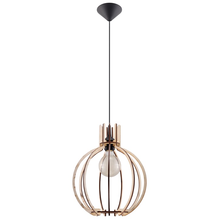 Lampa suspendata Arancia lemn natural cu 1 bec rotund de interior in stil scandinav