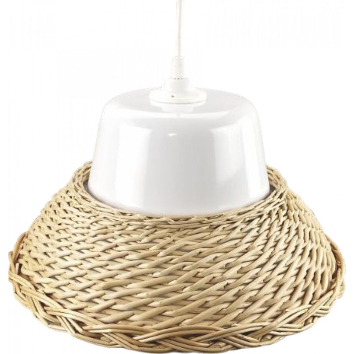 Pendul Wicker LY-3337, 1xE27, alb si rachita, stil vintage, IP20