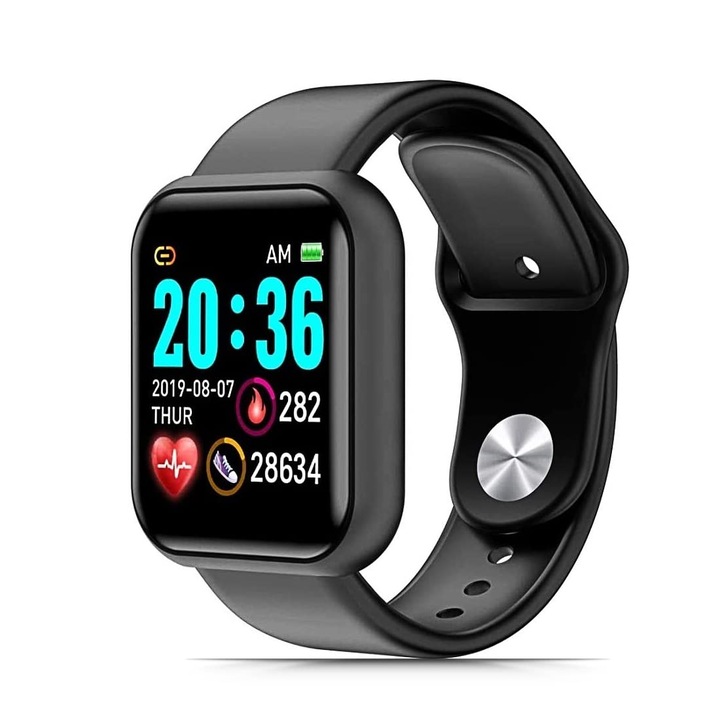 Ceas Smartwatch, Lankoer, Monitorizare fitness, Cu ecran tactil 1,4 inch, Unisex, Negru