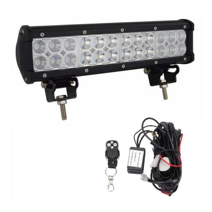 Pachet Led Bar 72w, 7200 LM, 12-24V si Kit cabluri cu releu si telecomanda