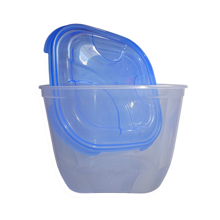Cutie alimente frigo Natalia, 3 litri, transparenta, capac albastru
