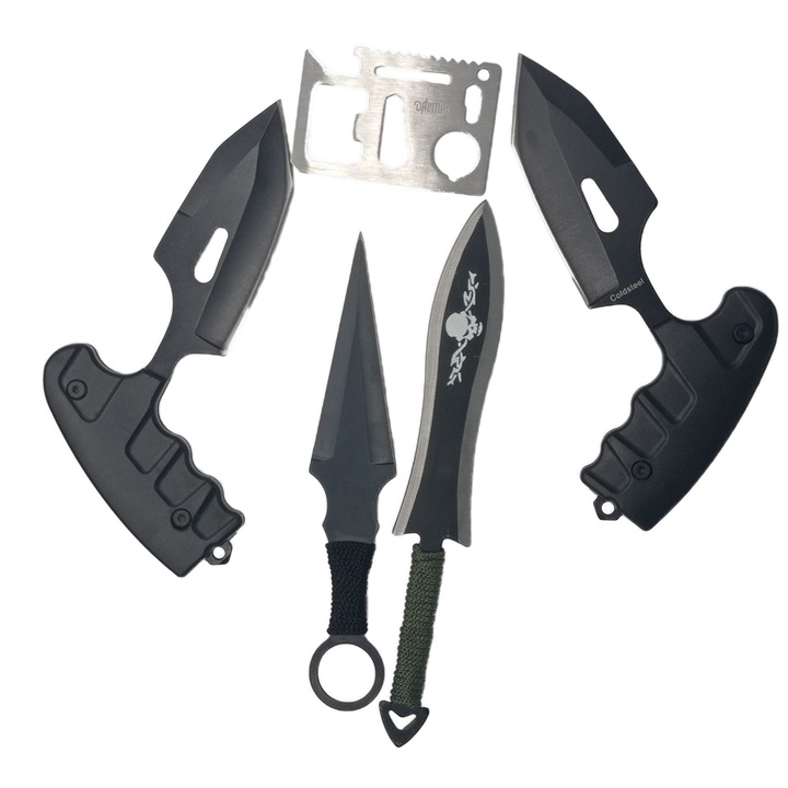 Kit ninja, 2 cutite tip dagger, model ninja, card ninja wallet, multifunctional, cutit kunai, aruncat, cutit kunai craniu, aruncat, Dalimag