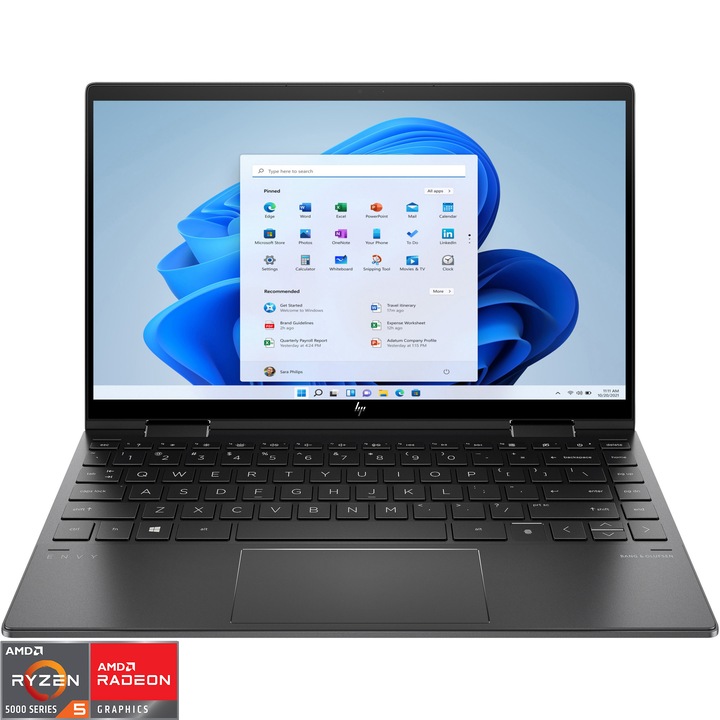 Laptop HP Envy 13 x360 cu procesor AMD Ryzen 5-5600U, 13.3" FHD, 8GB DDR4, 512GB SSD, AMD Radeon Graphics, Windows 11 Home, Negru