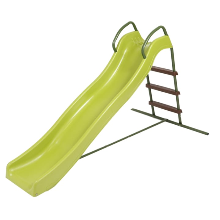 Детска пързалка OMC, Пластмаса, Метална стълба, Зелен, 175x82 см