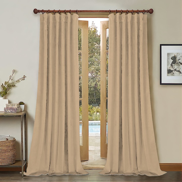 Draperie din catifea cu rejansa din bumbac tip fagure, Madison, 200x210 cm, densitate 700 g/ml, Amber Gold, 1 buc
