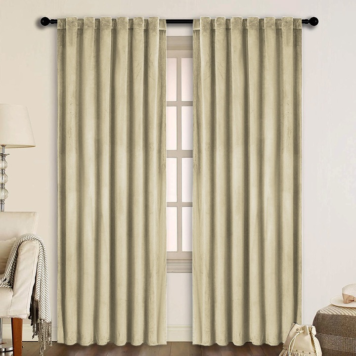 Draperie din catifea cu rejansa transparenta cu ate pentru galerie, Madison, 150x220 cm, densitate 700 g/ml, Crem, 1 buc