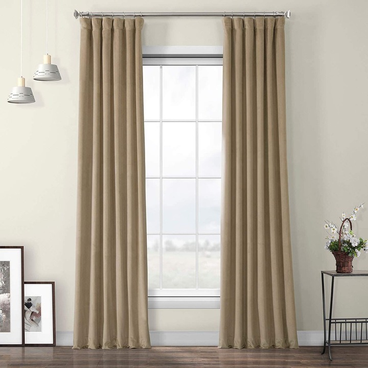 Draperie din catifea cu rejansa din bumbac tip fagure, Madison, 200x230 cm, densitate 700 g/ml, Latte, 1 buc