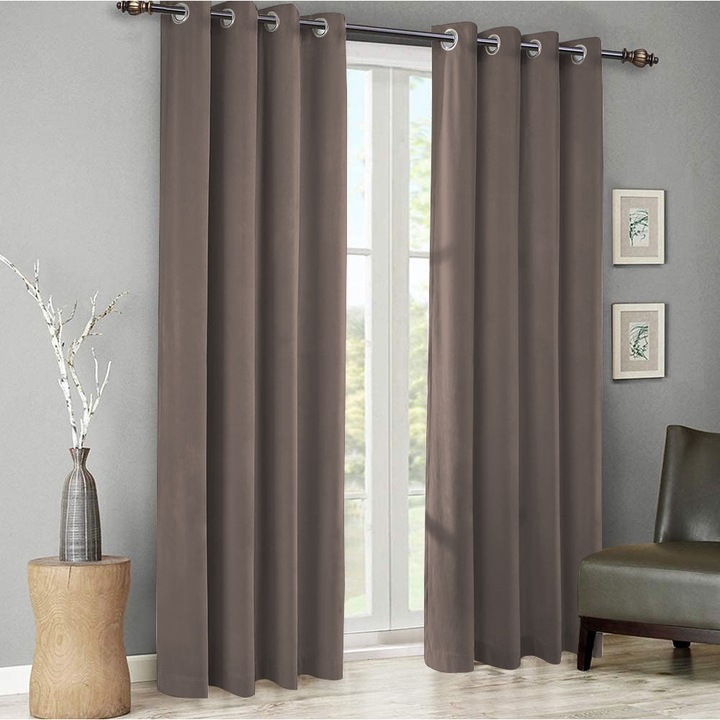 Set draperii din catifea cu inele negre, Madison, 250x220 cm, densitate 700 g/ml, Harbor gray, 2 buc