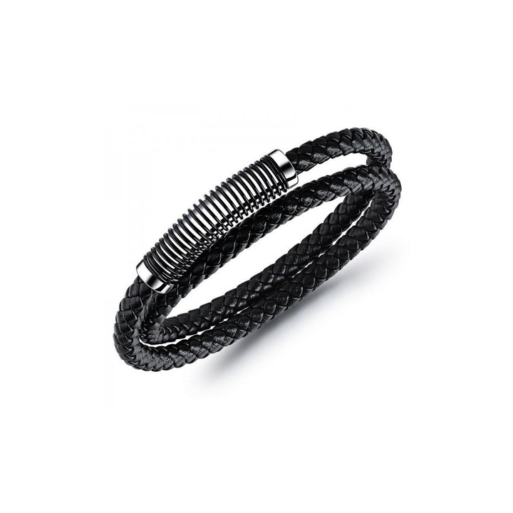 Férfi dupla bőr karkötő Punk Style fekete