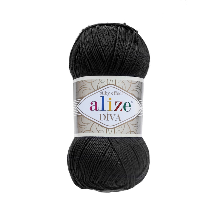 Fir Textil Alize Diva 60 pentru crosetat si tricotat, acril, negru, 350 m