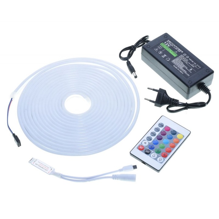 Kit Banda Led Flexibil RGB 12V, Lumina Neon 5M