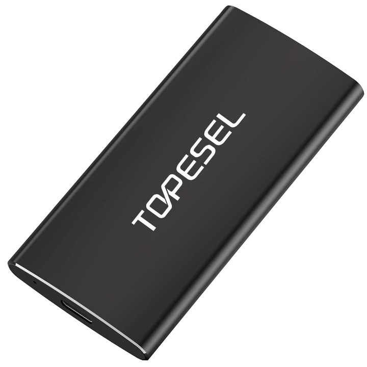 Topesel 1 TB külső SSD 500 MB/s USB C-vel Hordozható nagy sebességű alumínium SSD PC laptop okostelefonhoz fekete