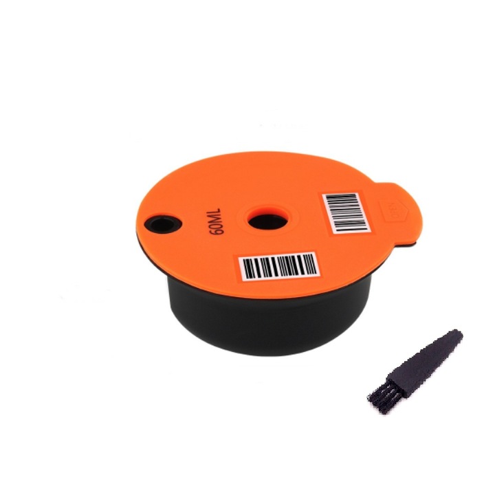 Bosch Tassimo kompatibilis kávékapszula kefével, New Generation 2022, újratölthető / mosható, rozsdamentes acél / ABS műanyag, 175 ml, 73 x 30 mm, narancs