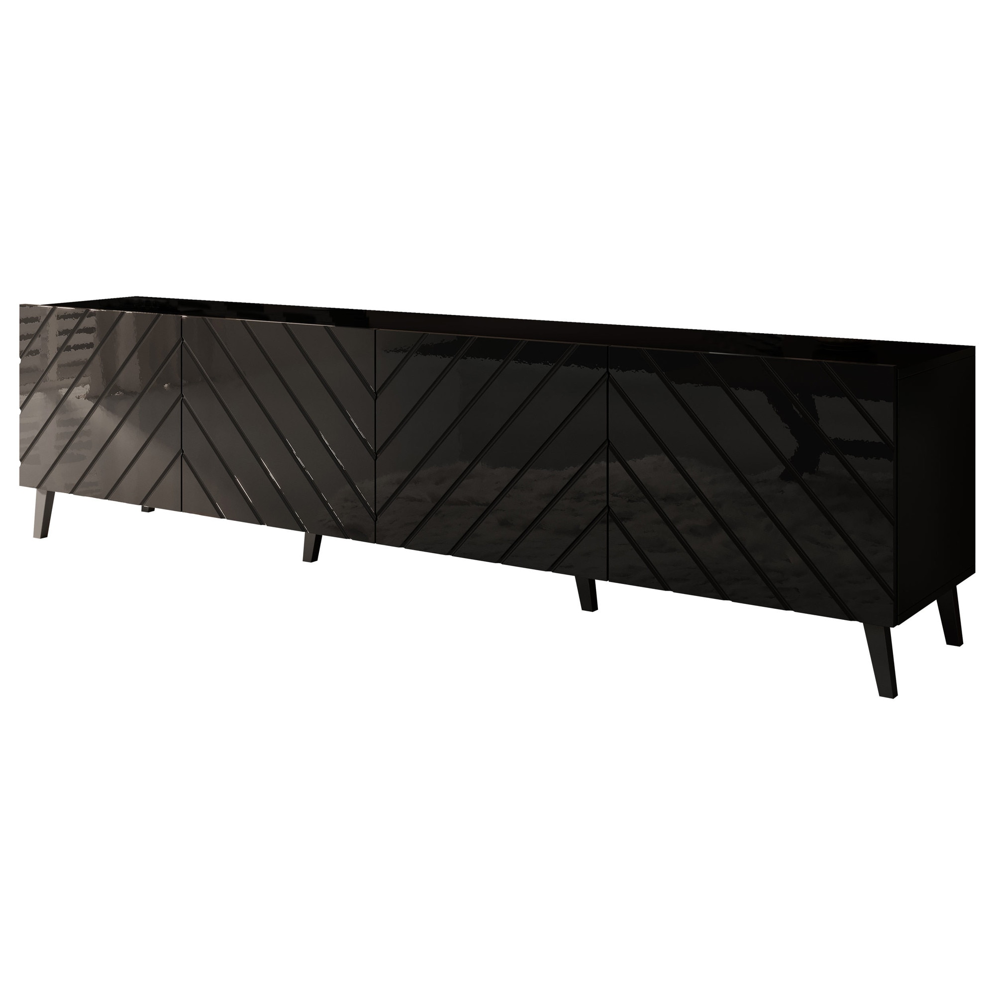 Comoda TV 200 Zitok, MIRJAN24, negru / negru lucios, 200x52x42 cm