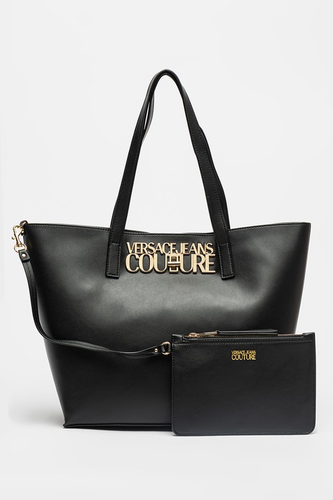 Versace Jeans Couture, Ökológiai bőr bevásárlótáska fémes logóval, arany, fekete
