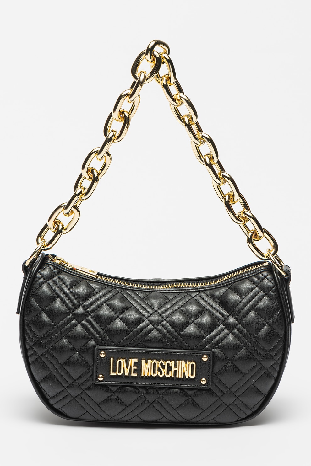 Love Moschino, Geanta crossbody matlasata cu aplicatie logo metalica