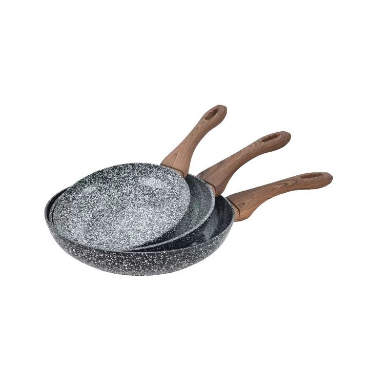 3db serpenyős készlet, alumíniumból, márványozott, szürke, 20/24 / 28cm, KingHoff