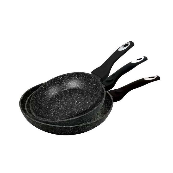 Комплект от 3 мраморни алуминиеви тигана Klausberg, черни, 28 / 24 / 20см