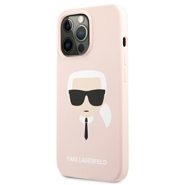 Husa pentru iPhone 13 Pro Max, Karl Lagerfeld, KLHCP13XSLKHLP, Silicone Karl's Head Collection, Roz deschis