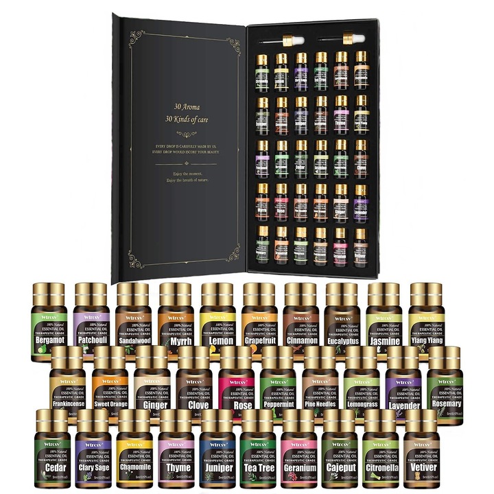 Set 30 uleiuri esentiale parfumate, pentru difuzor arome, aromaterapie, masaj, 100% naturale, 30 x 5ml