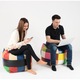 Fotoliu (Mic) Taburet Cub XL - Black-Top Orange (piele eco) umplut cu perle polistiren (beanbag marca Pufrelax) Fabricat in Romania