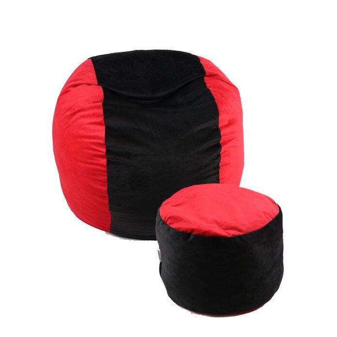 Set Fotoliu (Mediu) Matusalem + Otoman - Red & Black (Gama Diamond) husa detasabila, Transformabil in pat, Fabricat in Romania, umplut cu fulgi de burete memory mix®, marca Pufrelax