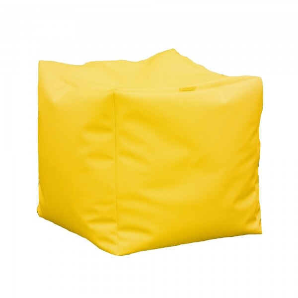 Fotoliu (Mic) Taburet Cub XL - Galben (piele eco) umplut cu perle polistiren (beanbag marca Pufrelax) Fabricat in Romania