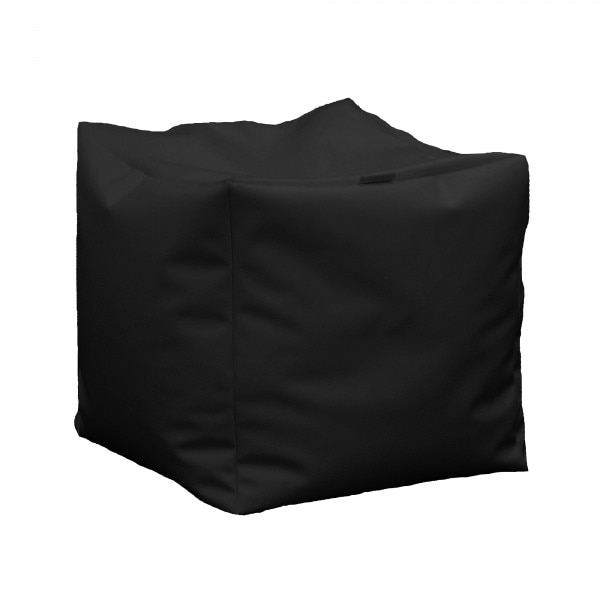 Fotoliu (Mic) Taburet Cub - Negru (piele eco), umplut cu perle polistiren (bean bag Pufrelax)