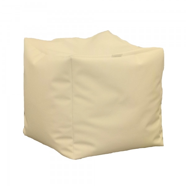 Fotoliu (Mic) Taburet Cub - Crem (piele eco) umplut cu perle polistiren (beanbag marca Pufrelax) Fabricat in Romania