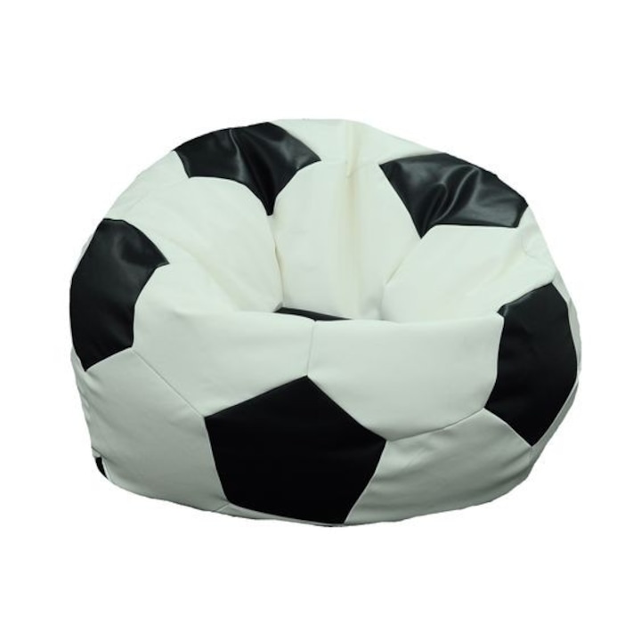Pufrelax Telstar gömbfotel, XL, labda alakú, öko bőr, polisztirol gyöngyökkel töltve, fekete/fehér