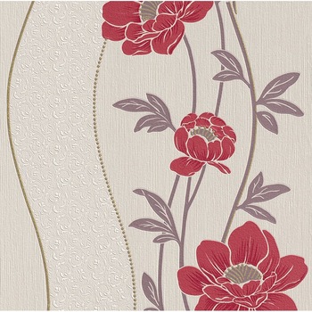 Tapet floral rosu auriu pe crem , rola de 5 mp Tapet floral rosu auriu pe crem , rola de 5 mp