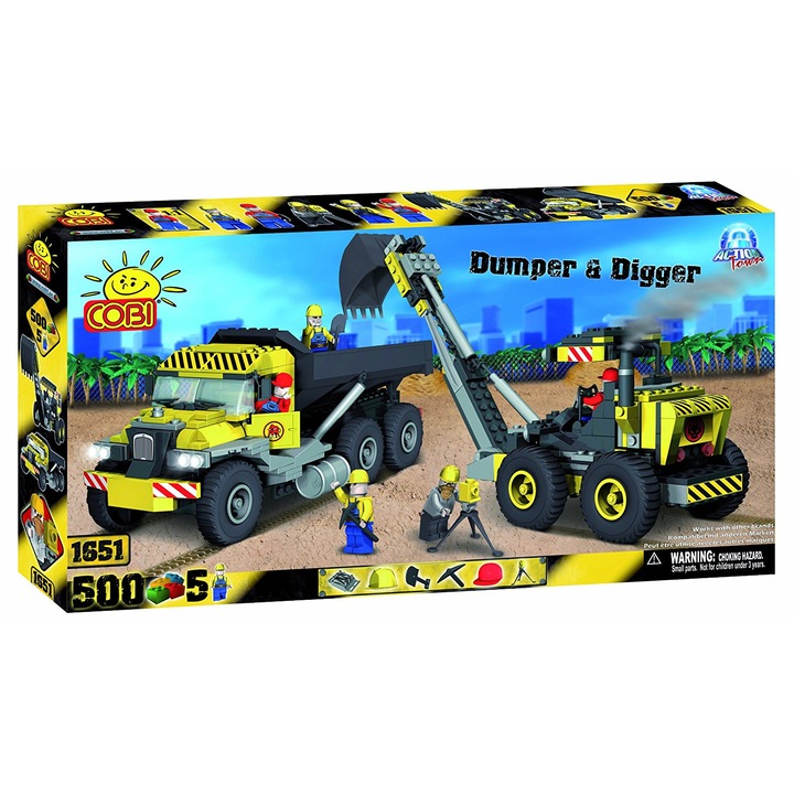 Set de construit Cobi camion basculant si excavator, 500 piese