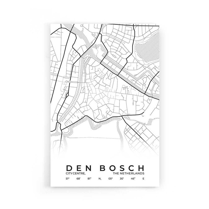 Плакат Walljar карта на центъра на Den Bosch, 60 x 90 cm