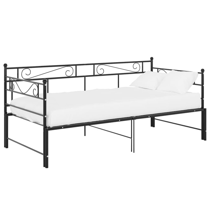 Cadru pat canapea extensibila vidaXL, negru, 90x200 cm, metal 21.5 kg 324770