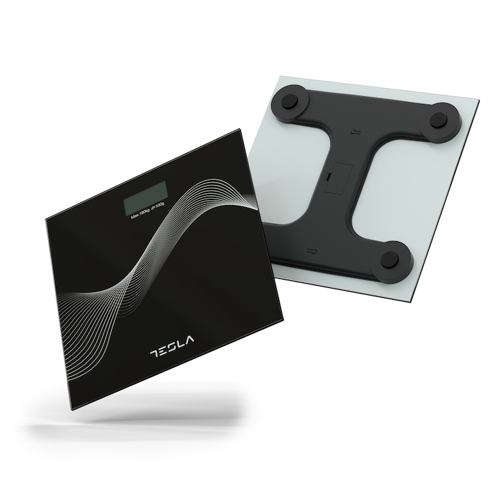 Cantar corporal Tesla BS102B, 180kg, baterii 2xAAA, 30x30cm, Negru