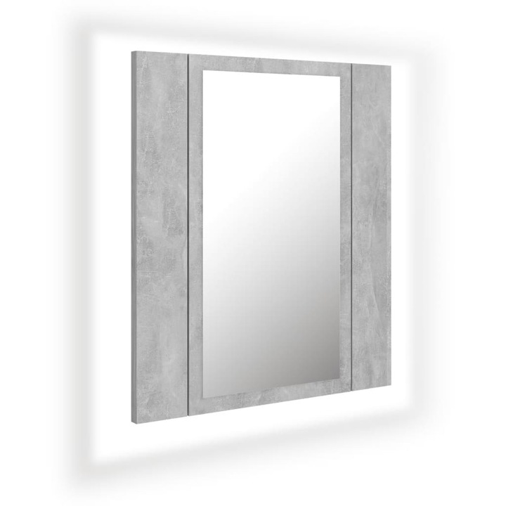 LED шкаф с огледало за баня vidaXL, бетонно сив, 40x12x45 см, акрил