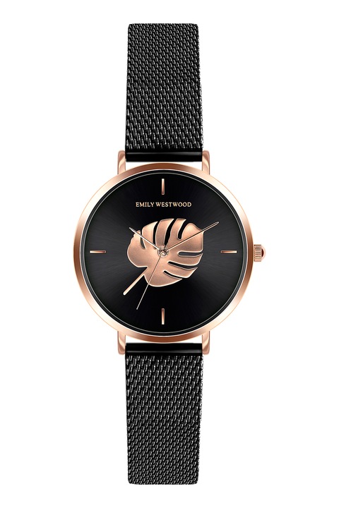 Emily Westwood, Кварцов часовник с мрежеста верижка, Rose Gold, Черен