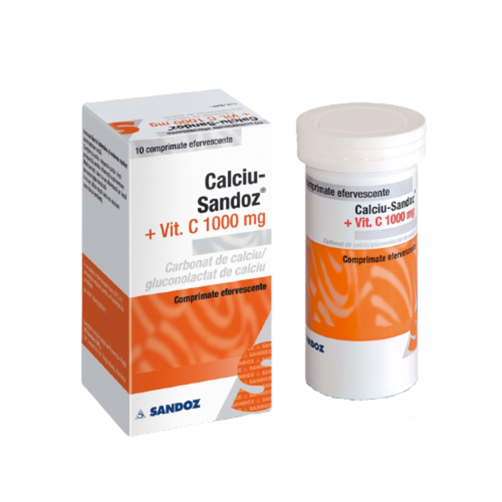 Calciu Sandoz si Vitamina C 1000 mg, 10 comprimate efervescente