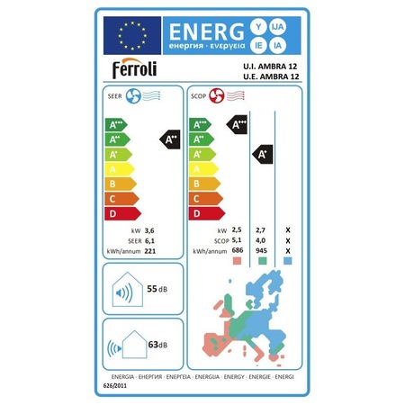 Aer conditionat Ferroli Ambra S 12000 BTU, WI-FI, Follow Me, R32, Programare , Clasa Energetica A++ la racire