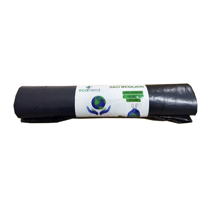 Saci menajeri negru cu snur, Ecofriend, 120 L, 10 bucati/rola