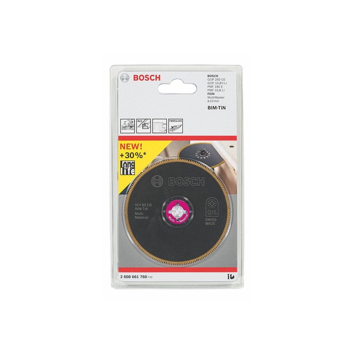 Panza circulara pentru fierastrau multicutter, Bosch AOI85EB -TiN Multimaterial, 85mm, prindere OIS