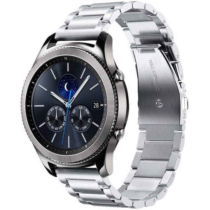 Curea metalica DALBAN® 22 mm, compatibila cu Huawei Watch GT 2 46mm, Samsung Galaxy Watch 46mm, Silver