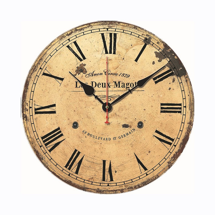 Стенен часовник, С римски цифри, Дърво, 30см, Бежов