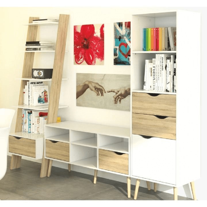 Скрин, 2 врати, 4 чекмеджета, бял дъб сонома, Осло, 147x39x81 см