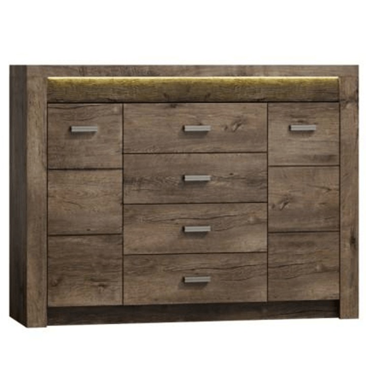 Comoda 2 usi 4 sertare din pal maro frasin inchis Infinity 137x42x104 cm