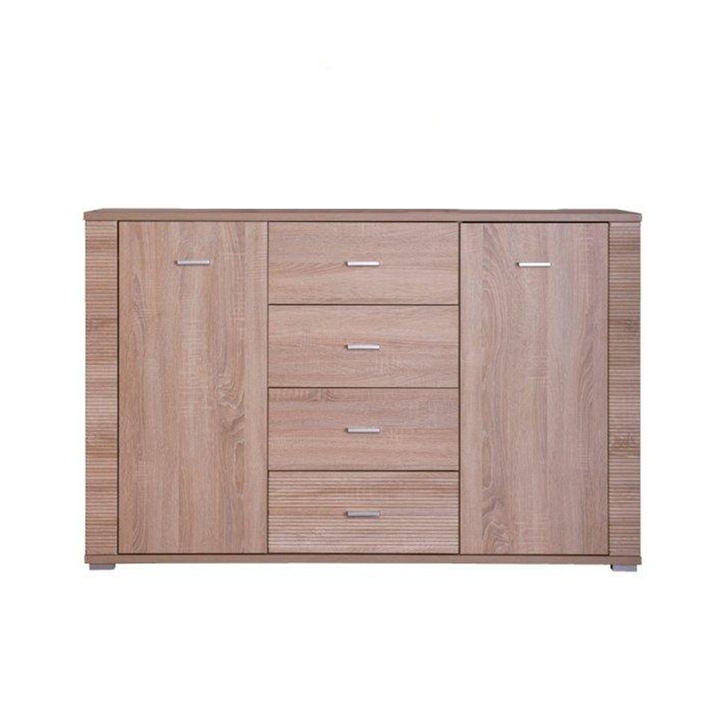 Comoda 2 usi 4 sertare mdf maro stejar sonoma Grand 140x96x39 cm