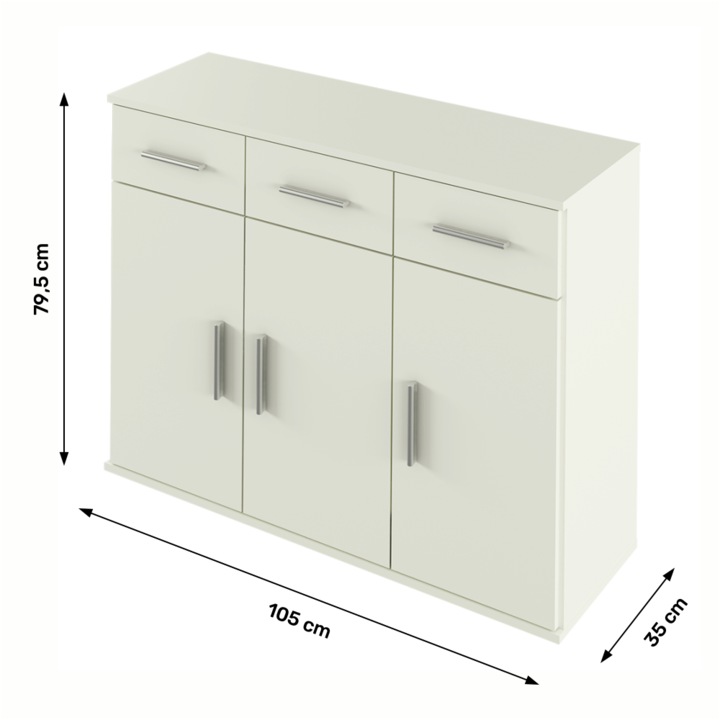 Comoda cu sertare si usi, alb, 105x35x79,5 cm, Bortis Impex