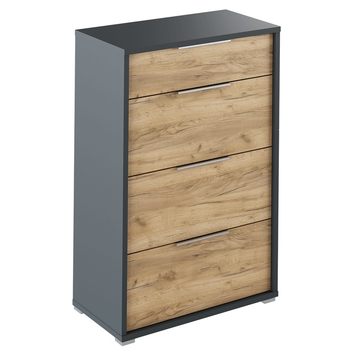 Decorer, 4 fiókos komód mdf szürke grafit barna kézműves tölgy Rioma 75x38x112,2 cm