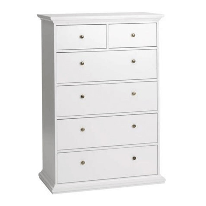 6 fiókos komód halvány laminált mdf lakkozott fehér Paris 96x49x140 cm