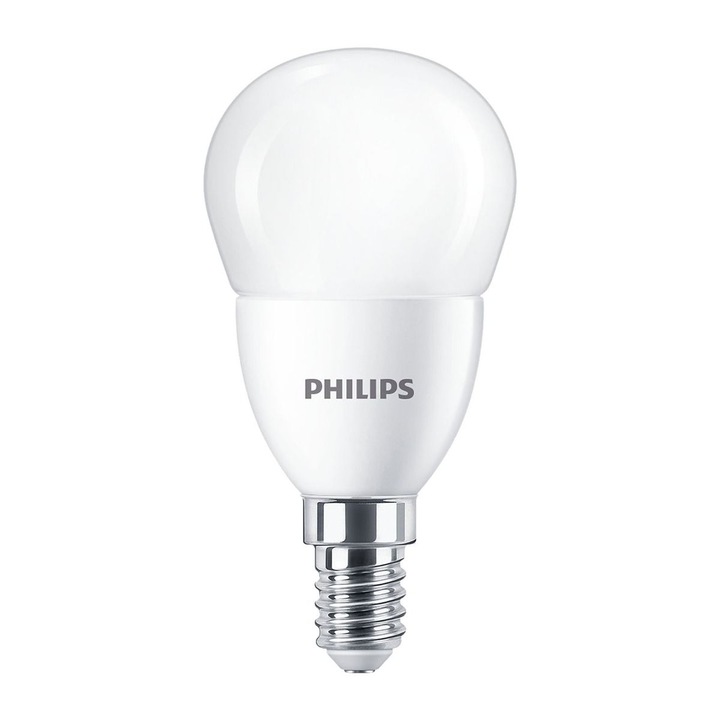 Bec LED Philips, P48, E14, 7W=60W, 806lm, 6500K, Alb rece